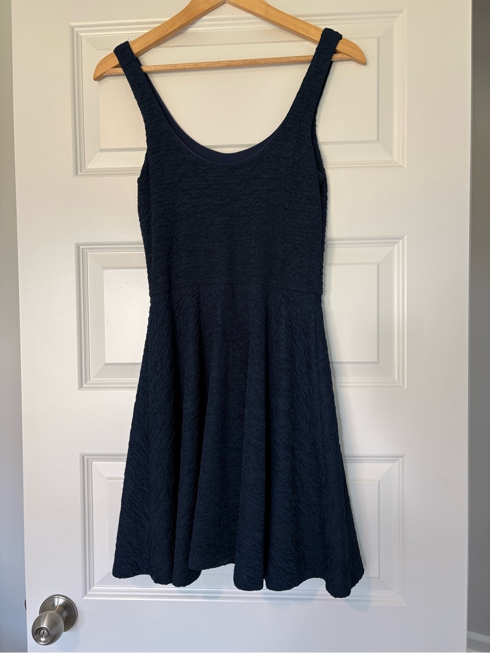 Aqua Navy Textured Fit & Flare Mini Dress Coquette Preppy Romantic Date Night
